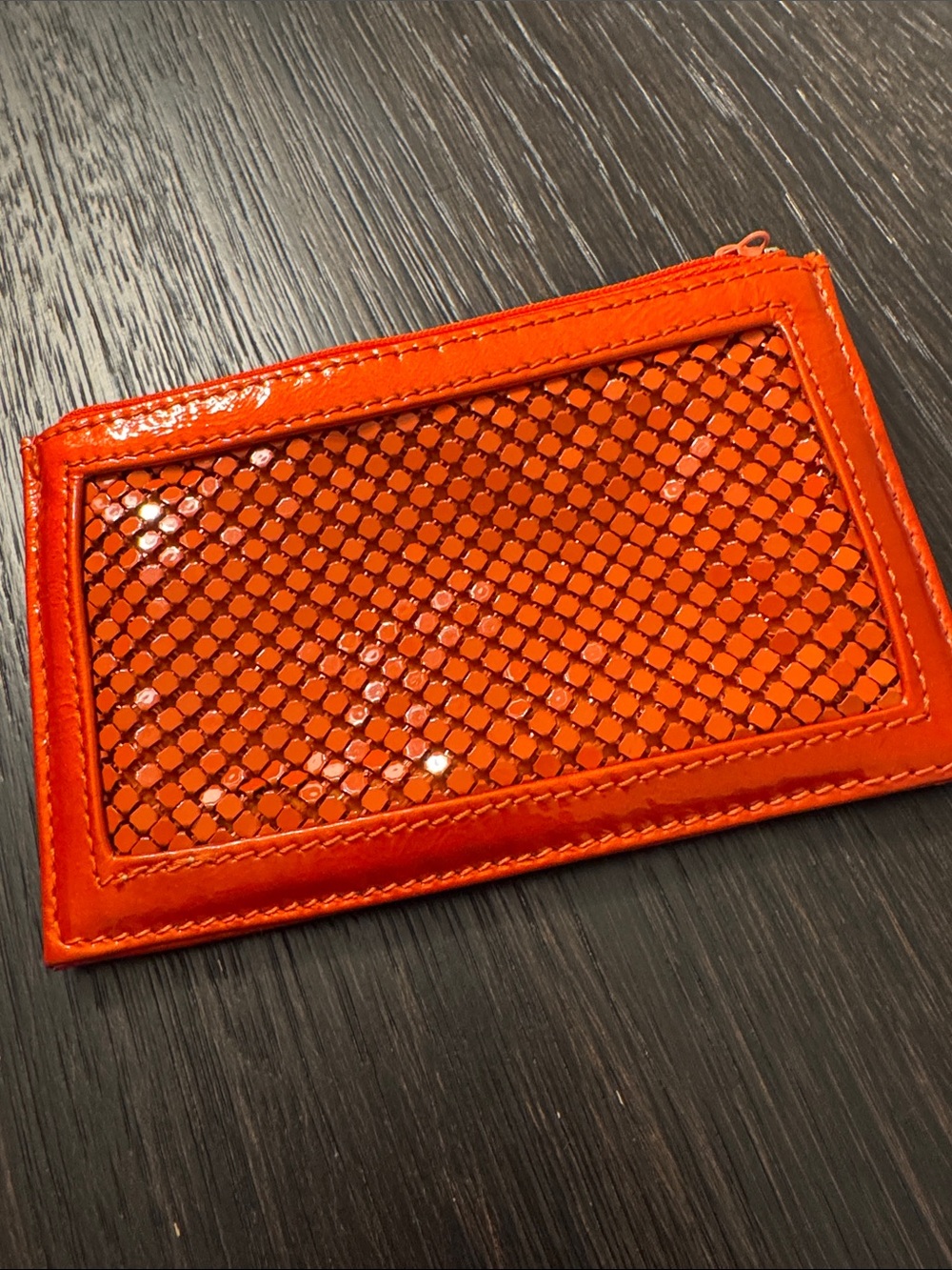 Vintage Sleek Orange Mesh Zip Card Wallet